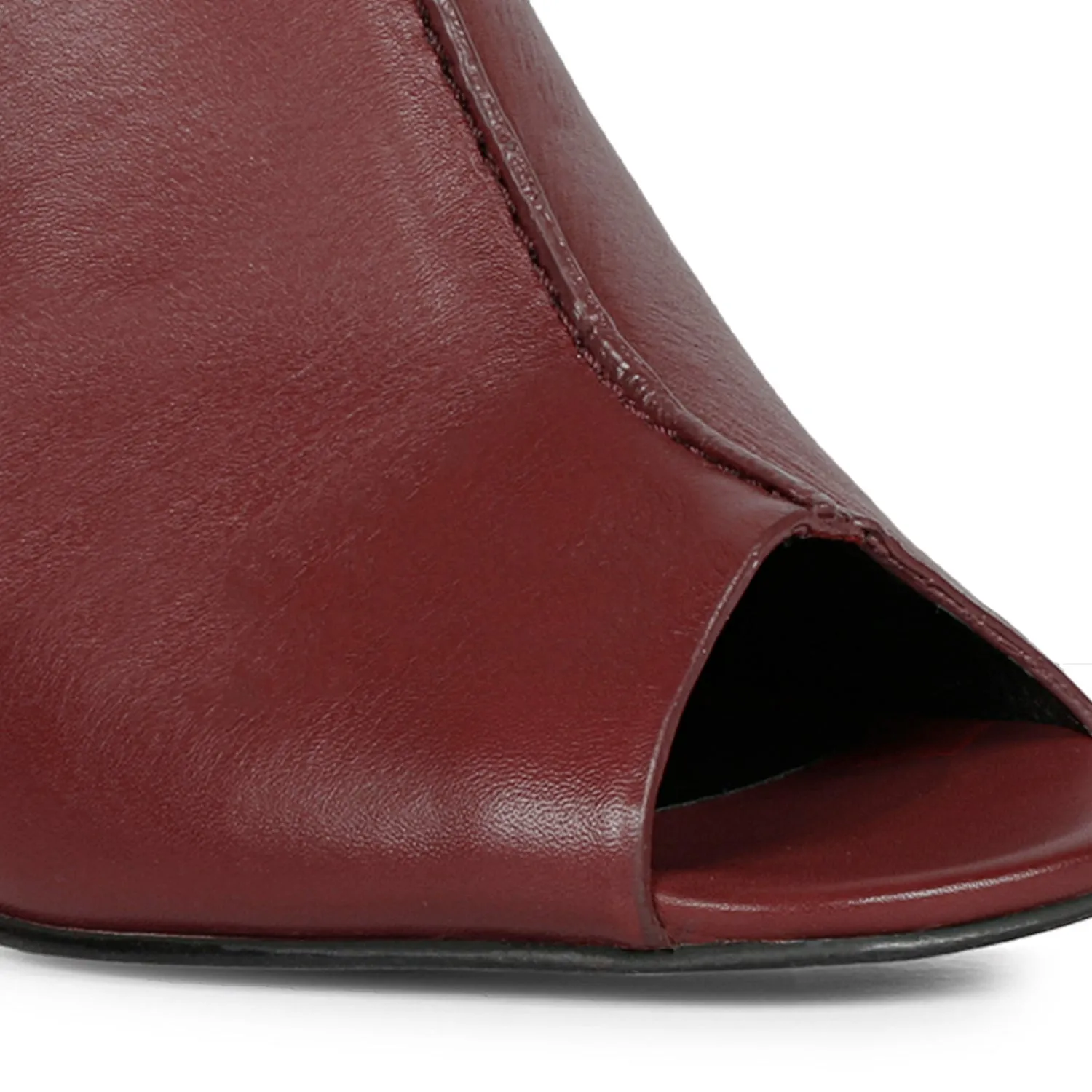 Amor Burgundy Leather Block Heel Mules