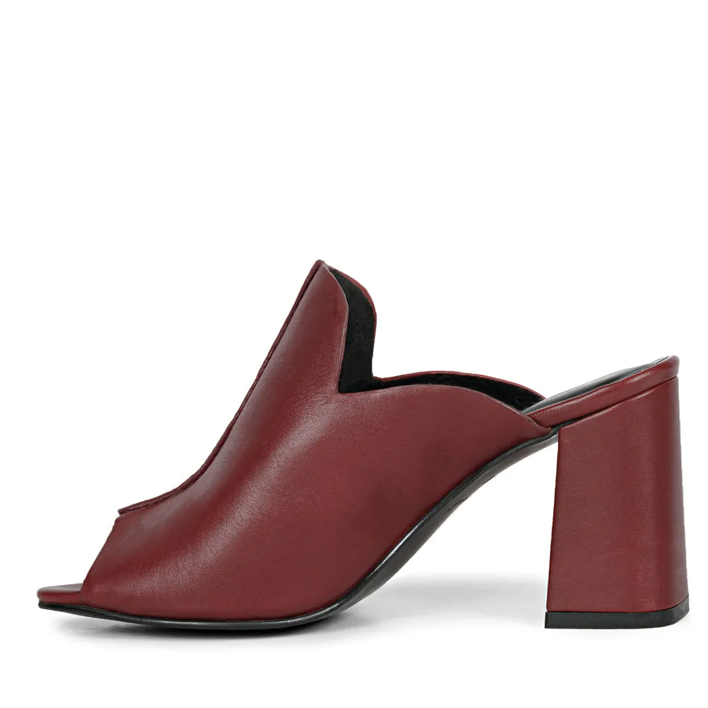 Amor Burgundy Leather Block Heel Mules