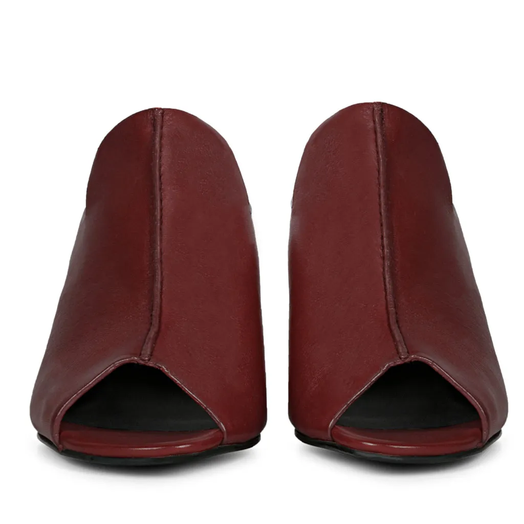 Amor Burgundy Leather Block Heel Mules