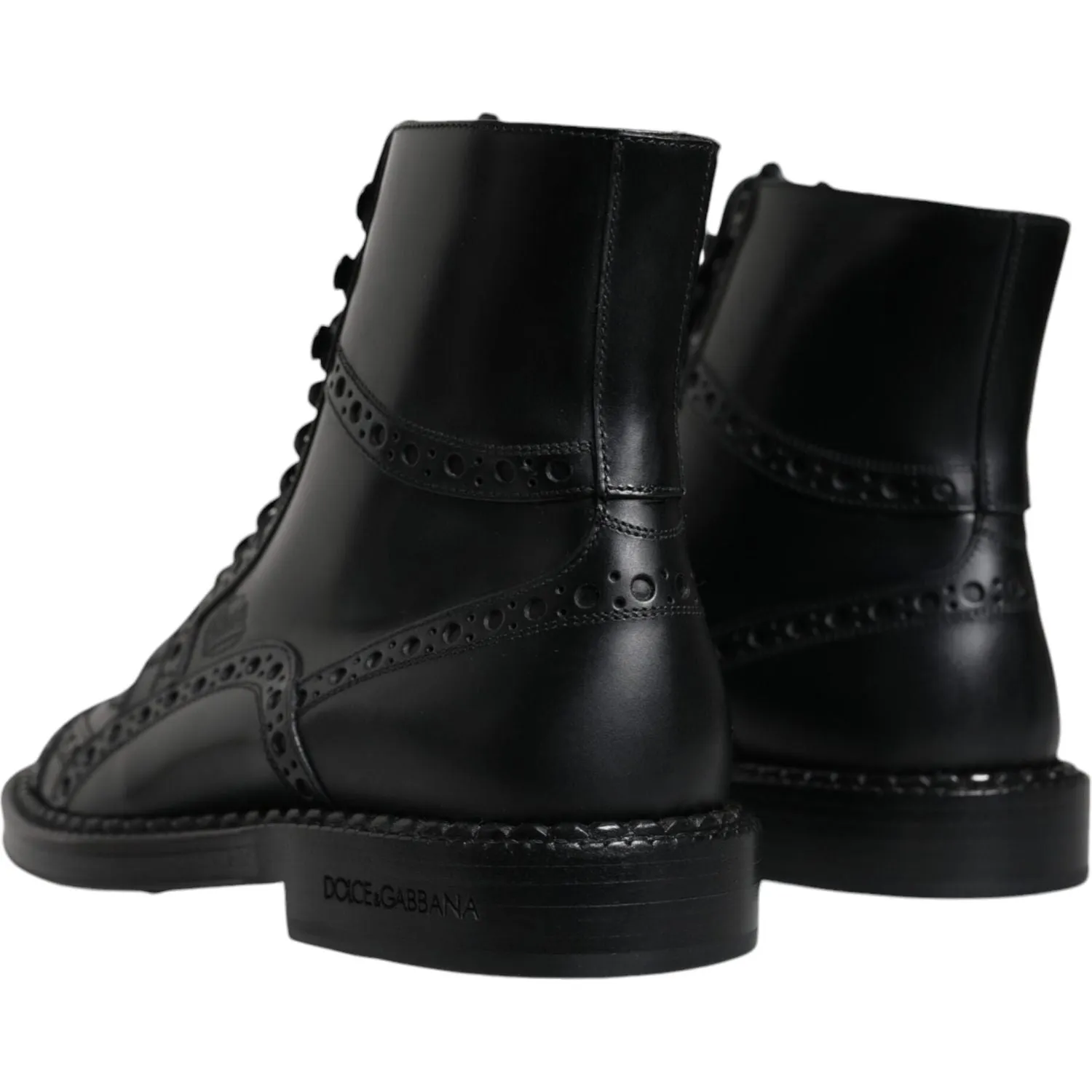 Dolce & Gabbana Black Leather Lace Up Mid Calf Boots Shoes