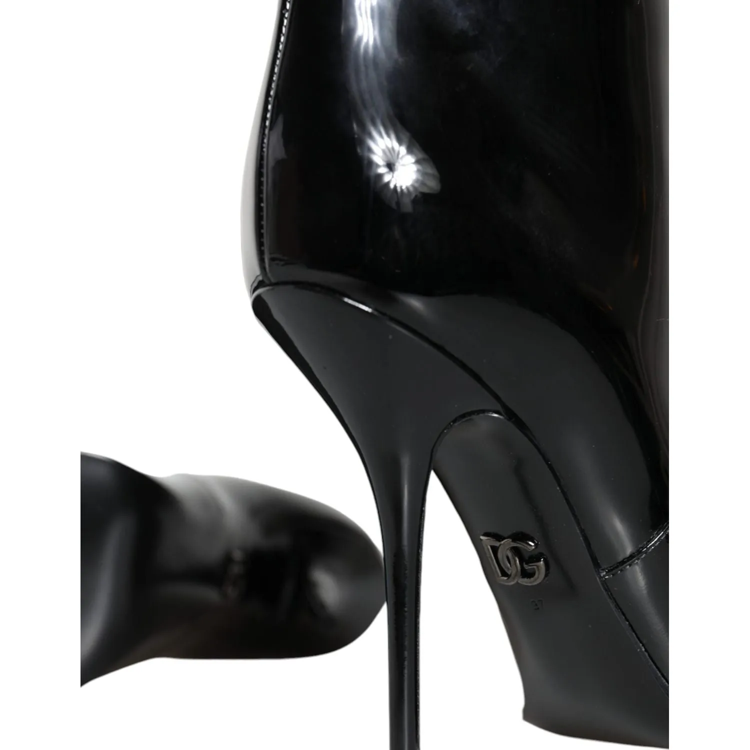 Dolce & Gabbana Black Patent Leather Mid Calf Boots Shoes