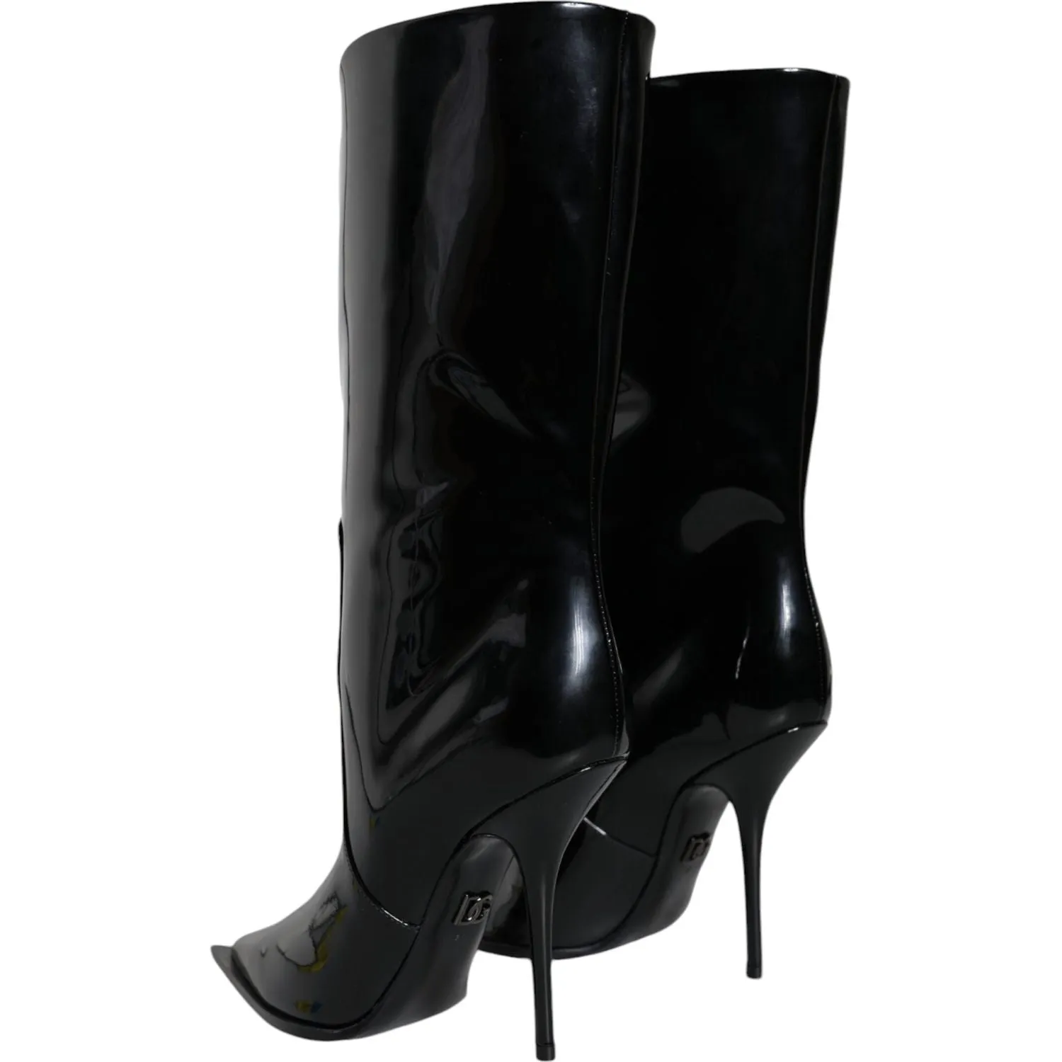 Dolce & Gabbana Black Patent Leather Mid Calf Boots Shoes