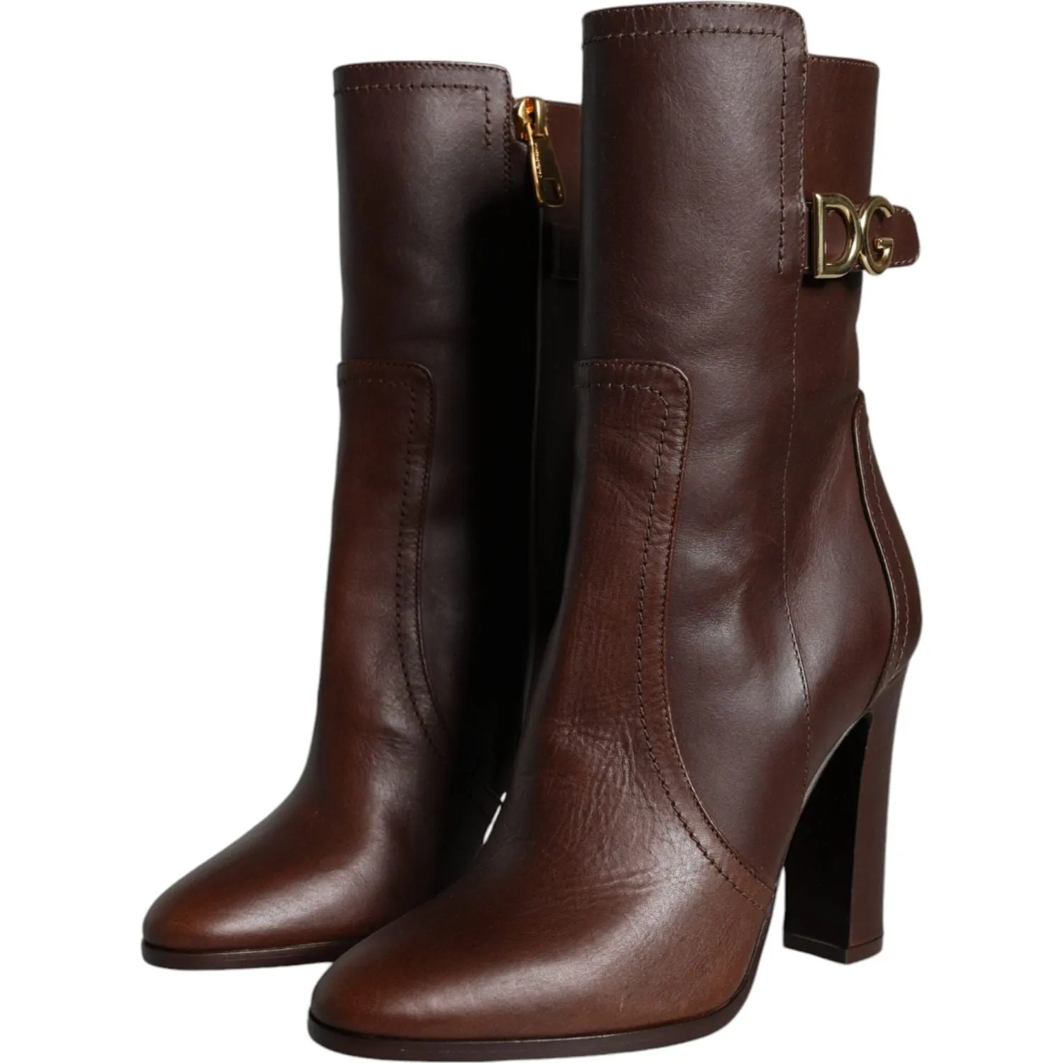 Dolce & Gabbana Brown Leather Heels Mid Calf Boots Shoes