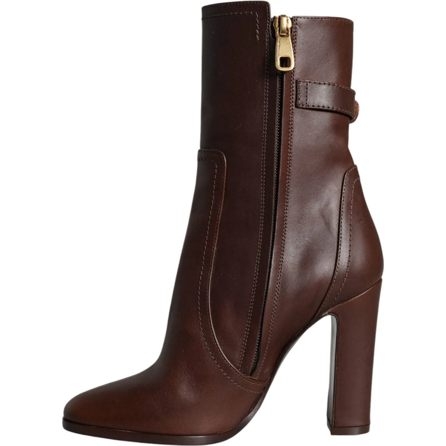 Dolce & Gabbana Brown Leather Heels Mid Calf Boots Shoes