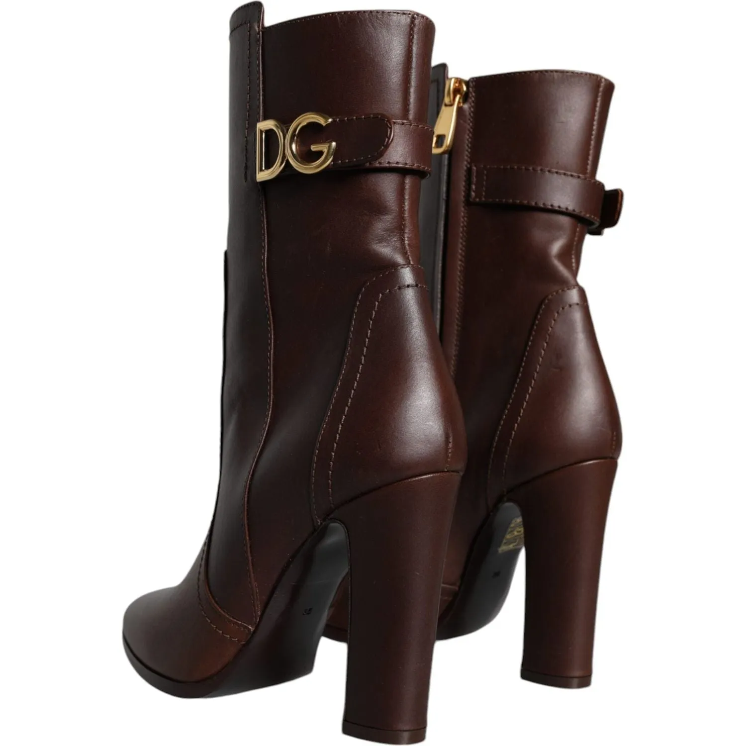 Dolce & Gabbana Brown Leather Heels Mid Calf Boots Shoes