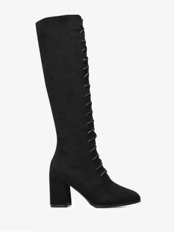 Fashion Chunky Heel Lace Up Knee High Boots