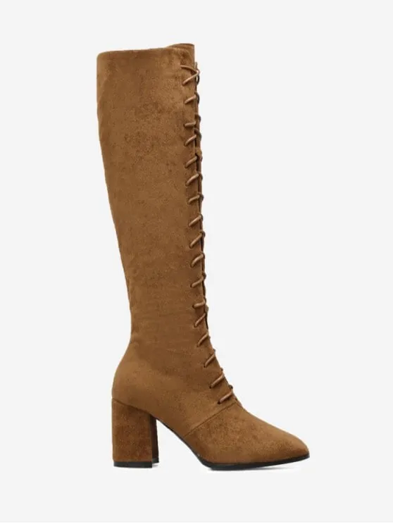 Fashion Chunky Heel Lace Up Knee High Boots