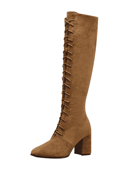 Fashion Chunky Heel Lace Up Knee High Boots