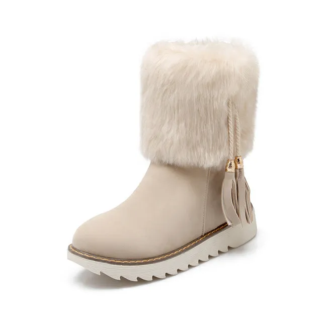 Flat Heel Add Warm Fur Plush Snow mid-calf Boots