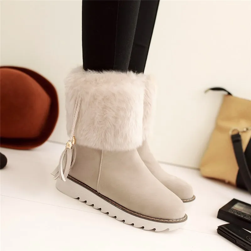 Flat Heel Add Warm Fur Plush Snow mid-calf Boots