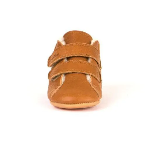 Fur Lined Pre-Walkers Double Strap - Cognac