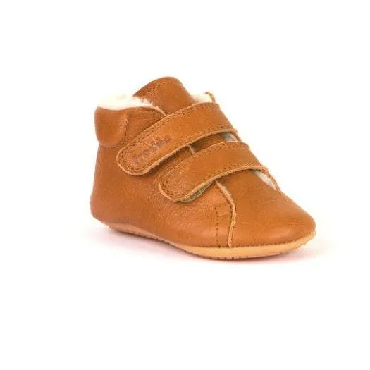 Fur Lined Pre-Walkers Double Strap - Cognac