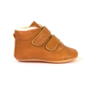 Fur Lined Pre-Walkers Double Strap - Cognac