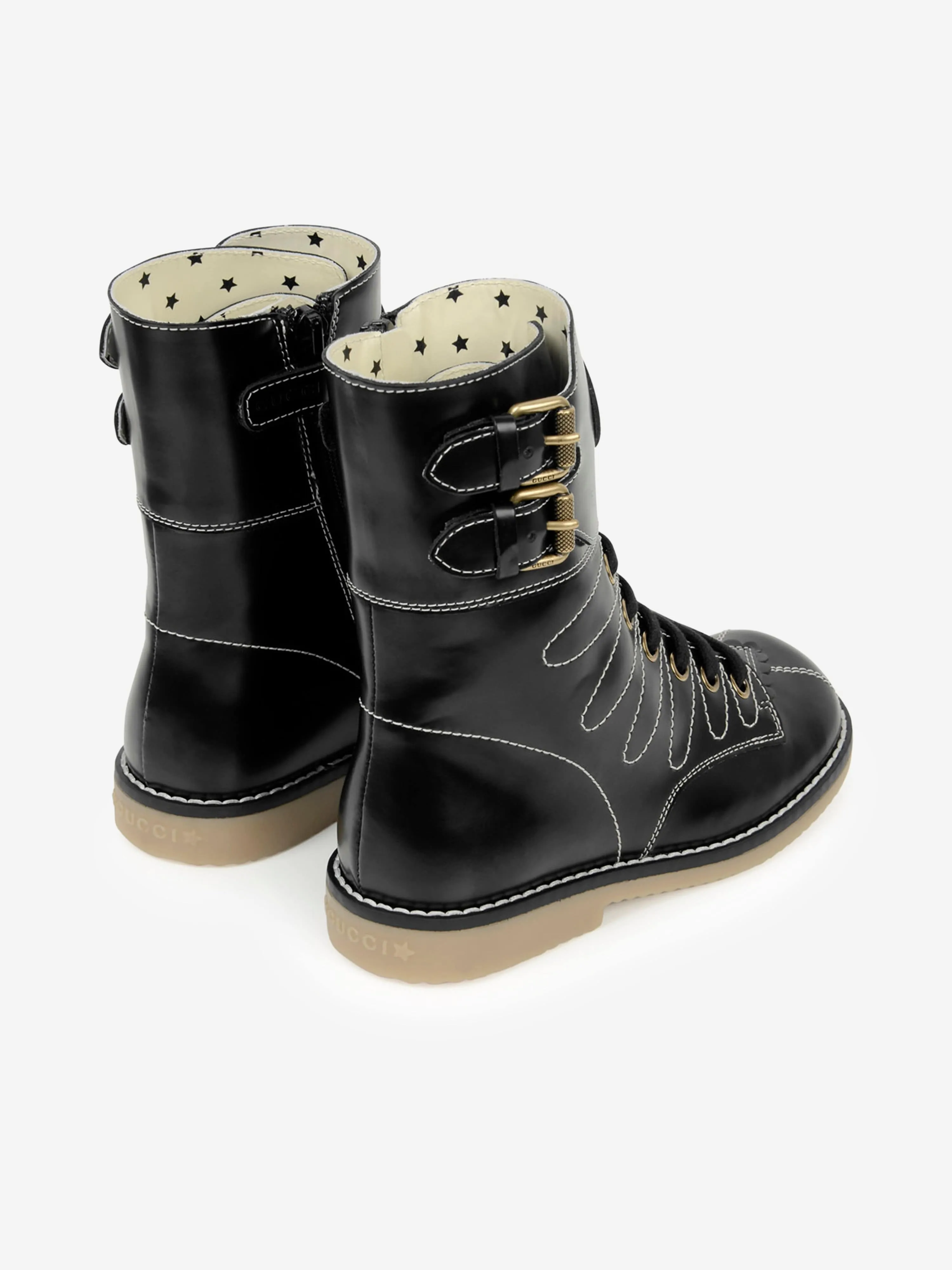 Gucci Girls Leather Lace Up Boots