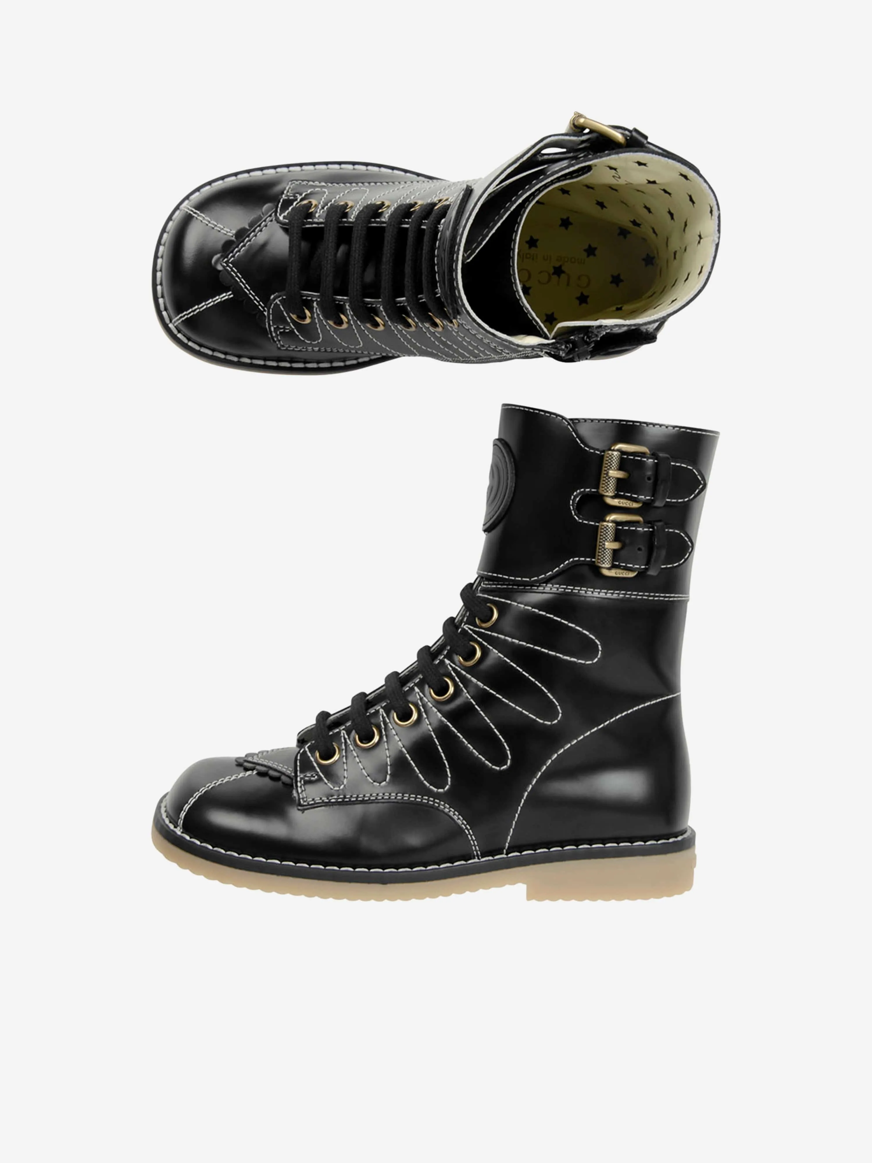 Gucci Girls Leather Lace Up Boots