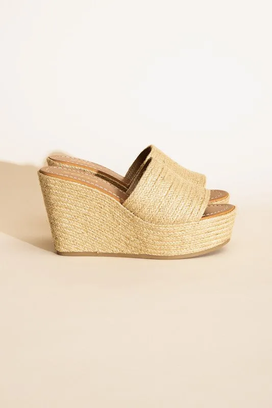 Loretta Jute Platform 1970s Tiki Wedge Slide Platform Shoes