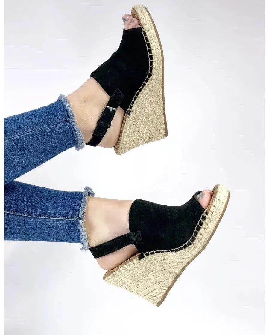 Monica Black Suede Wedge