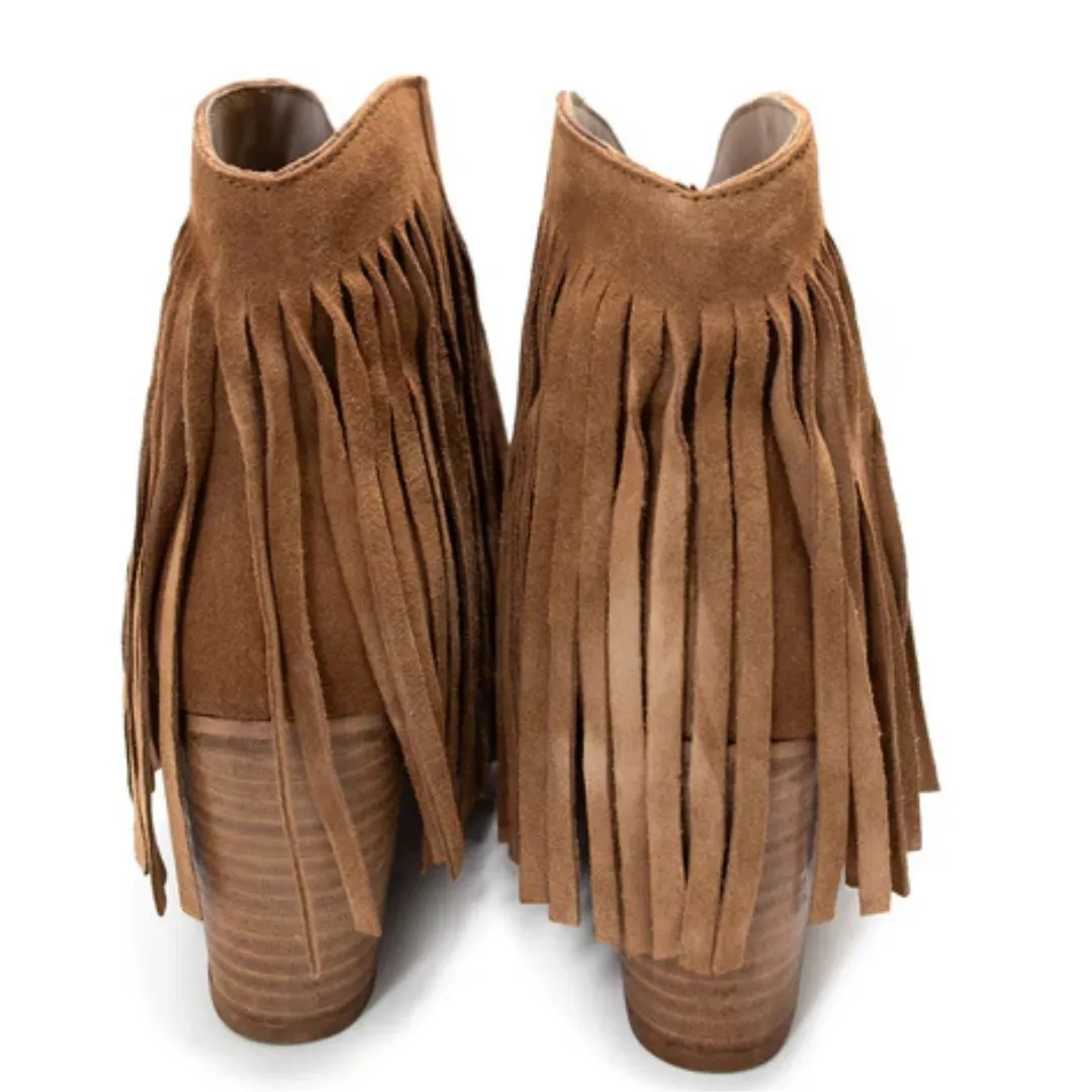 Online Exclusive | Amos Fringe Ankle Bootie in Tan