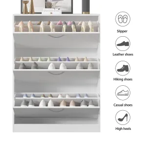 premium Modern 3 Tier Shoe Cabinet for Entryway, Shoe Rack Storage Organizer White