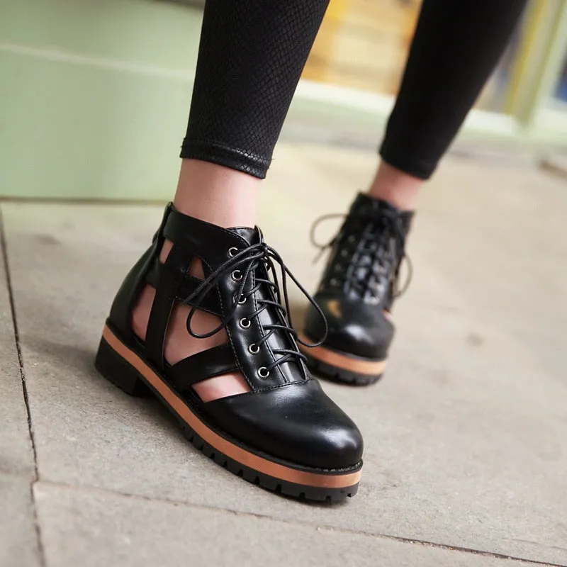 Punk Style Cut Outs Lace Up Boots