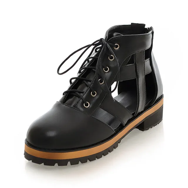 Punk Style Cut Outs Lace Up Boots