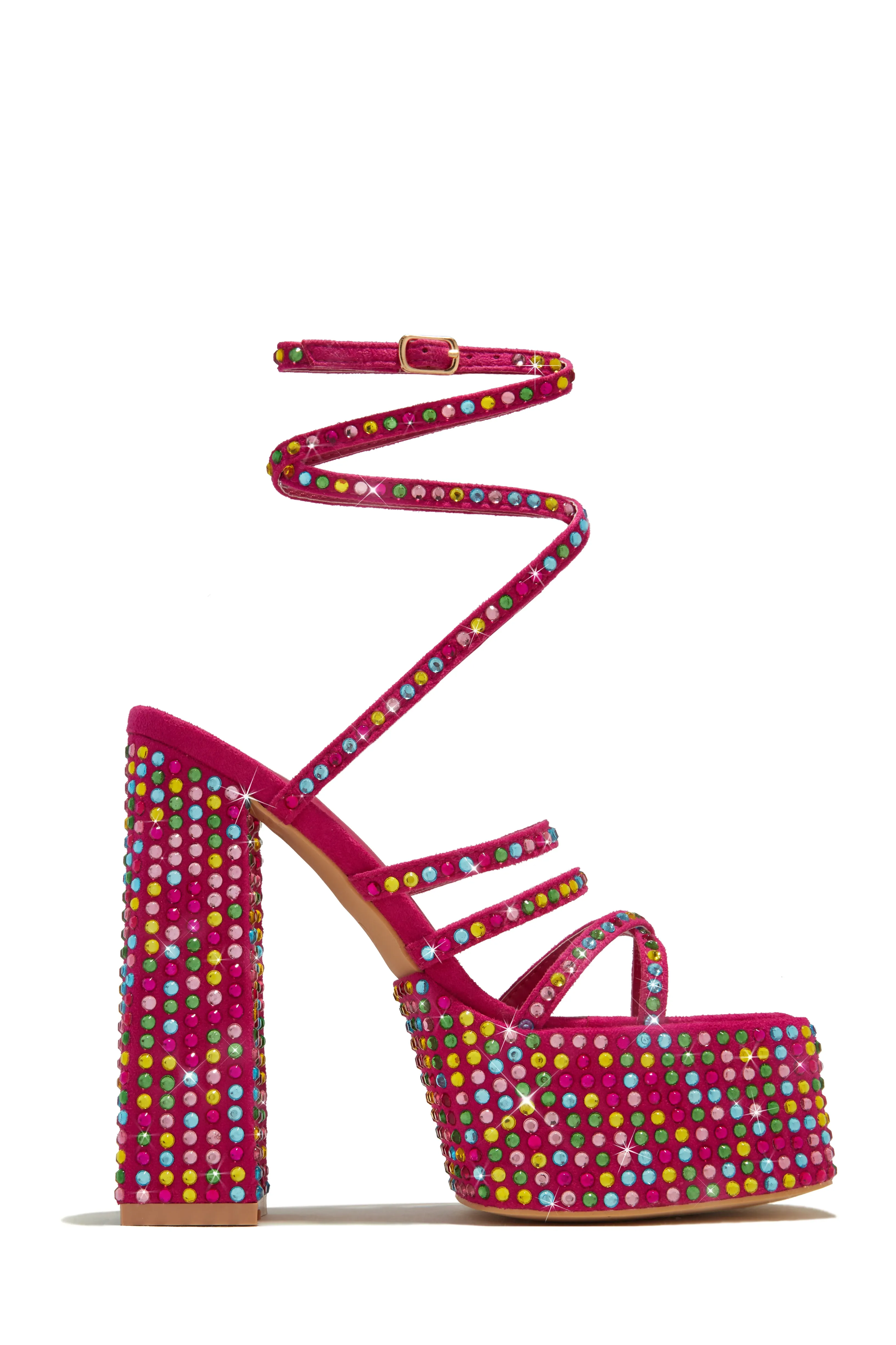 Rendezvous Embellished Platform Block Heels - Pink