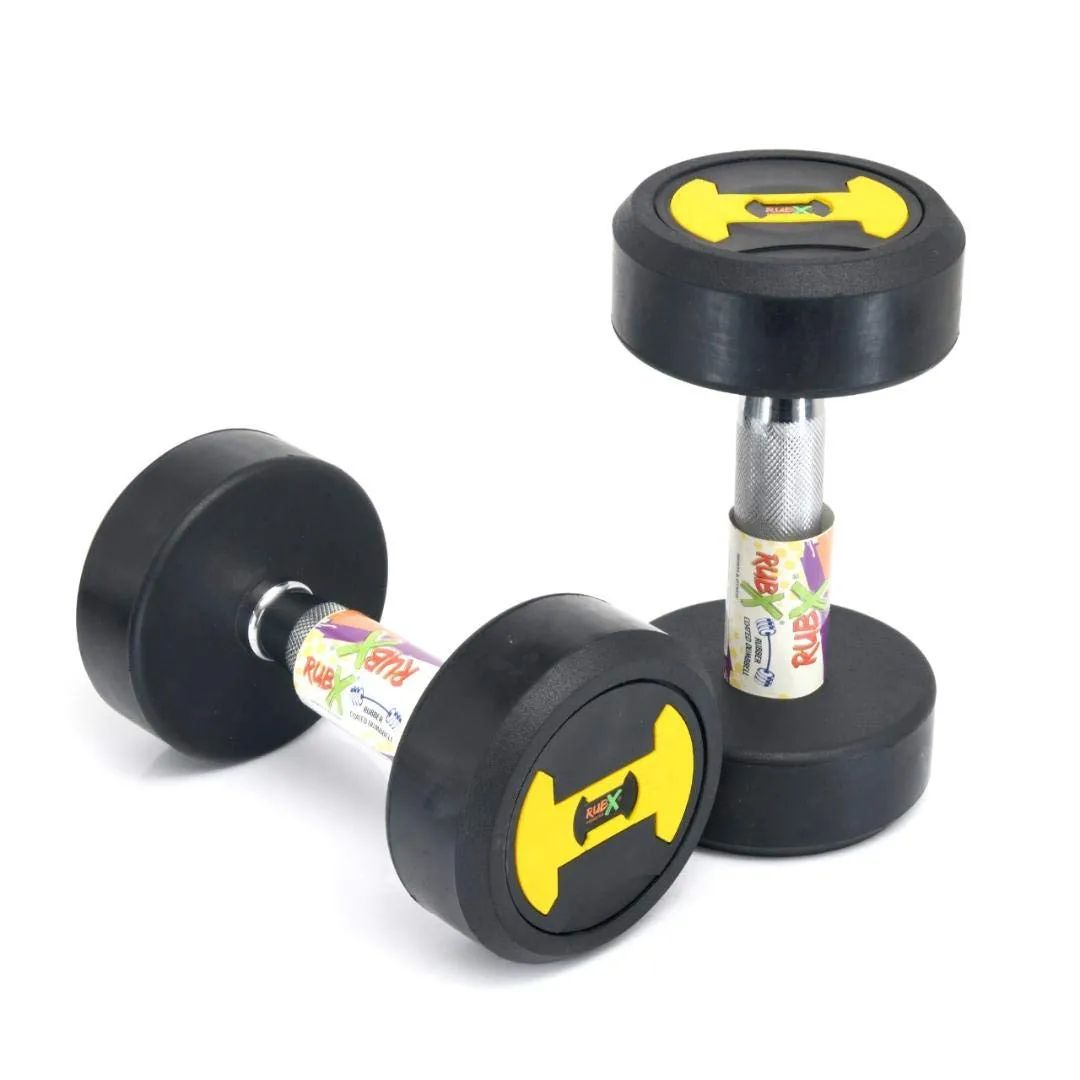 RUBX Rubber Coated Professional Round Dumbbells (Sold in Pair) (5 Kg x 2pc (Total = 10 kg)) YELLOW