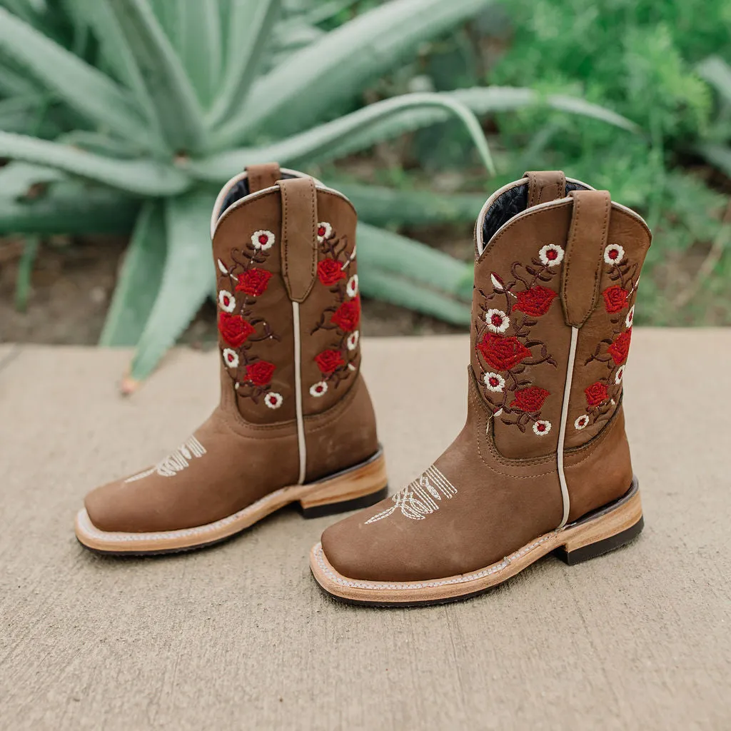 Soto Boots K3009 Girls Red Rose Square Toe Cowboy Boots