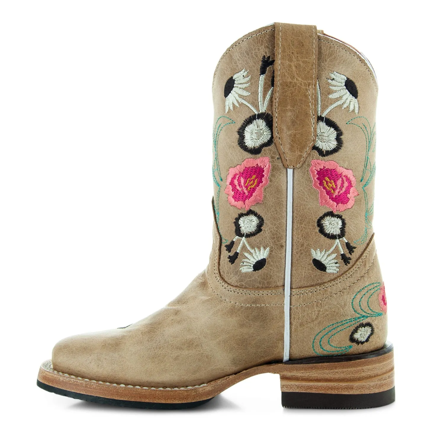 Soto Boots K3011 Girls Sand Floral Embroidered Square Toe Cowboy Boots