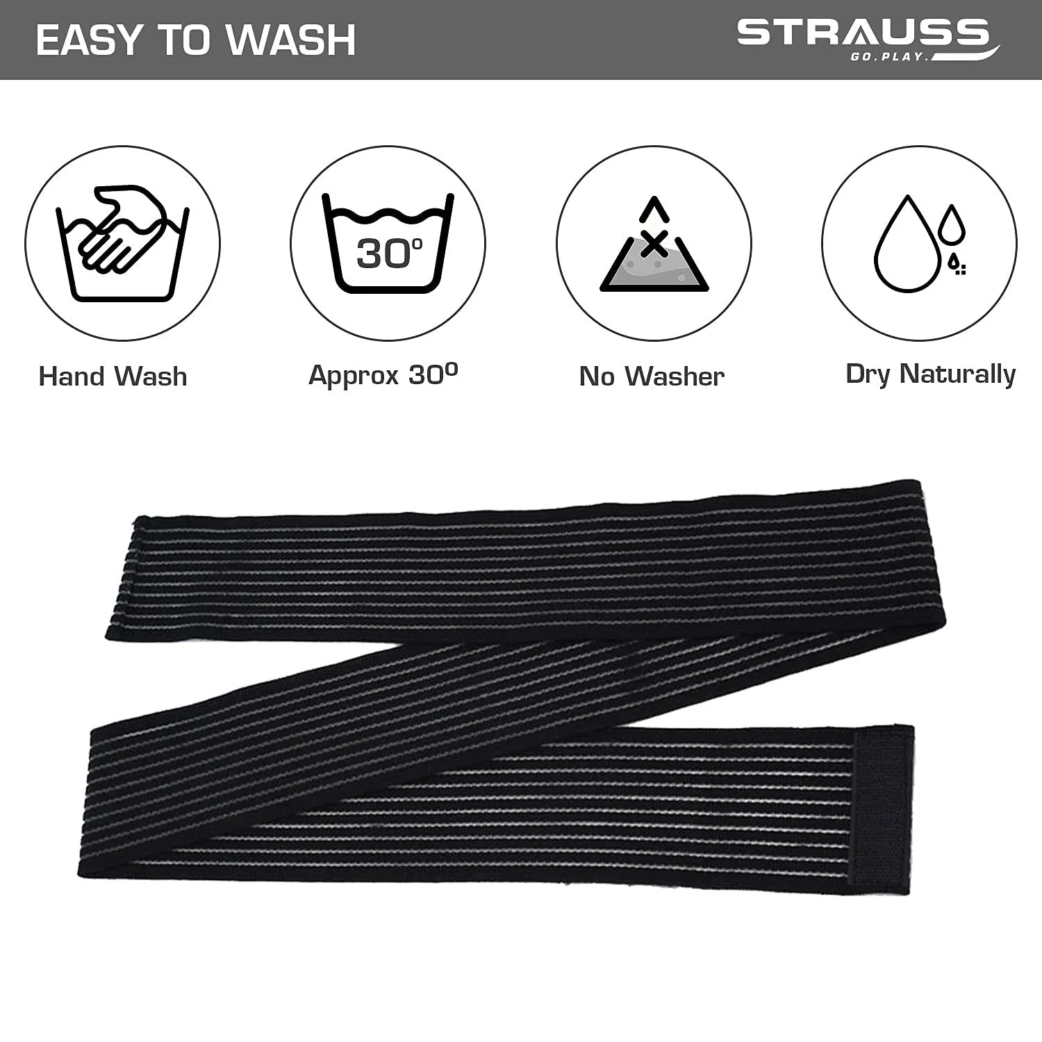 STRAUSS Elastic Knee Compression Bandage Wraps | Support for Ankle, Knee, Elbow Pain Relief, Sports & Workout | Can Be Used For Squats and Powerlifting | Pack of 2,(Black)