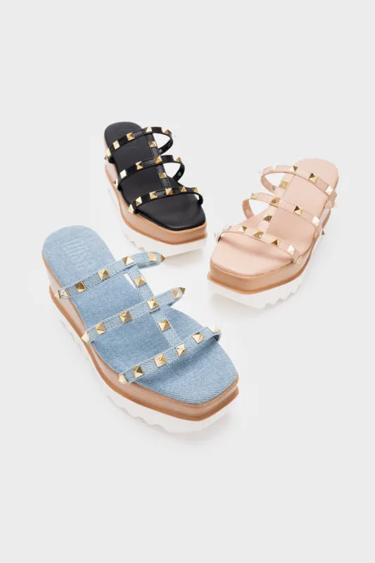 STUDDED PLATFORM WEDGE HEEL SLIDE