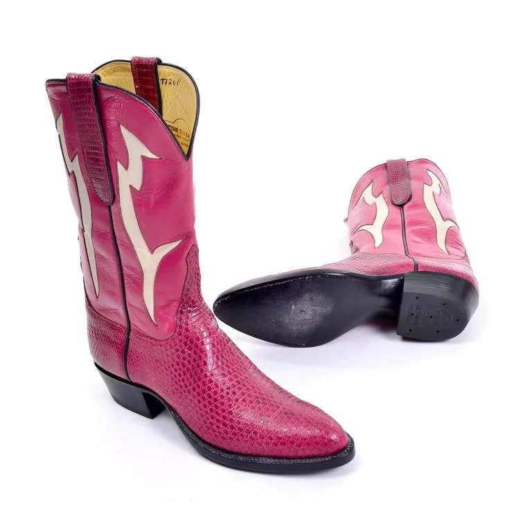 Tom Taylor Santa Fe Custom Vintage Pink Leather & Snakeskin Cowboy Boots 7