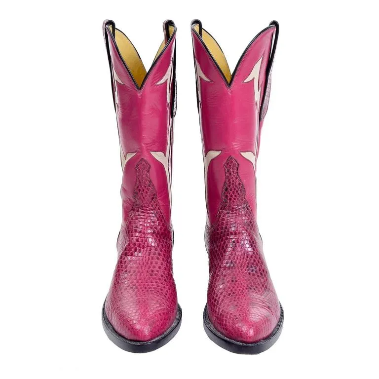 Tom Taylor Santa Fe Custom Vintage Pink Leather & Snakeskin Cowboy Boots 7