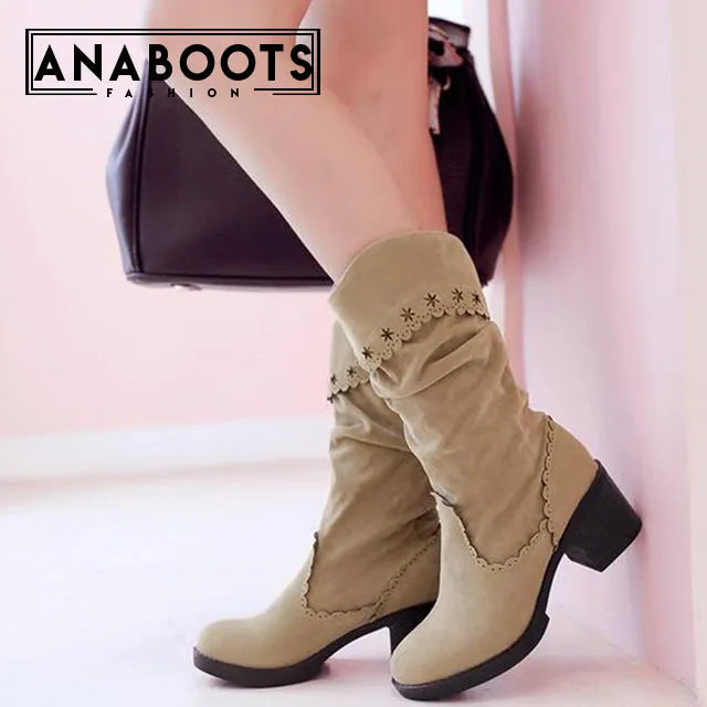 Vintage Boots Square Heels Winter