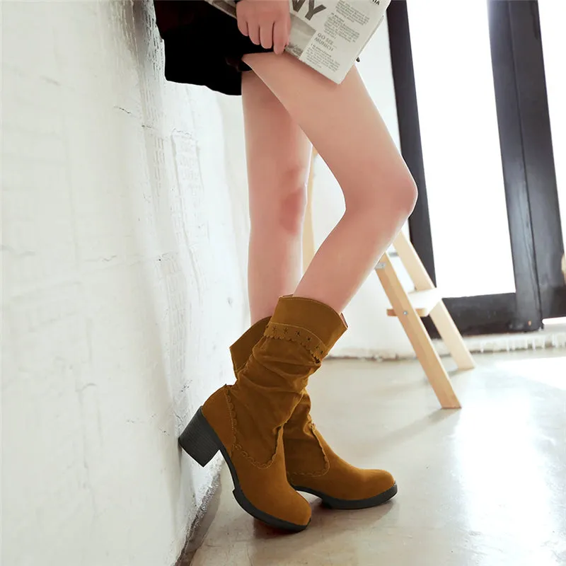 Vintage Boots Square Heels Winter