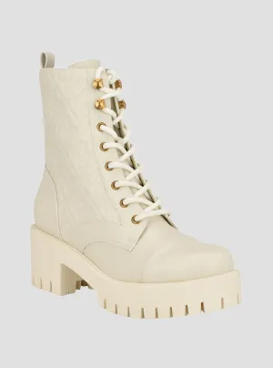 White Logo Waite Combat Boots